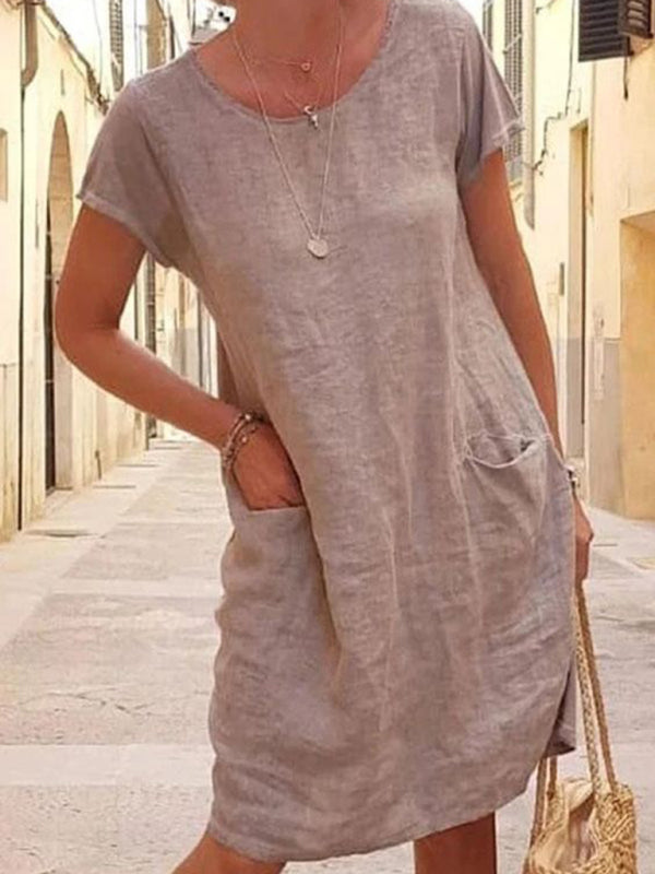 Livia - Loose-Fit Linen-Look Dress with Pockets