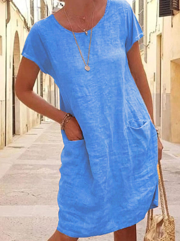 Livia - Loose-Fit Linen-Look Dress with Pockets