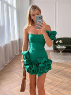 Paloma - One-Shoulder Mini Dress with Ruffle Hem, Fitted