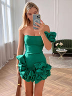 Paloma - One-Shoulder Mini Dress with Ruffle Hem, Fitted