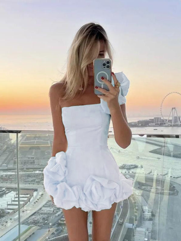 Paloma - One-Shoulder Mini Dress with Ruffle Hem, Fitted
