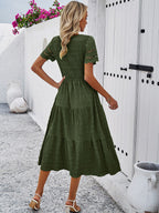 Alia - Midi Dress with Ruched Corset and Cut-Out Lace Sleeves