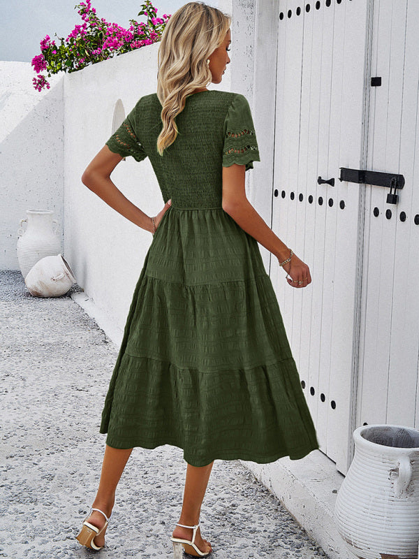 Alia - Midi Dress with Ruched Corset and Cut-Out Lace Sleeves
