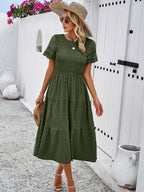 Alia - Midi Dress with Ruched Corset and Cut-Out Lace Sleeves