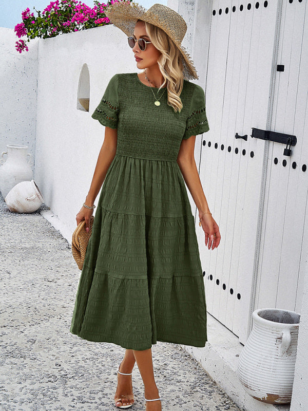 Alia - Midi Dress with Ruched Corset and Cut-Out Lace Sleeves
