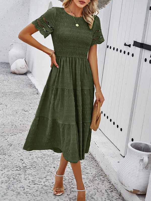 Alia - Midi Dress with Ruched Corset and Cut-Out Lace Sleeves