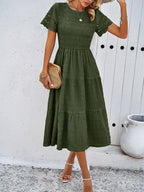 Alia - Midi Dress with Ruched Corset and Cut-Out Lace Sleeves