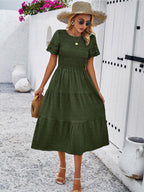 Alia - Midi Dress with Ruched Corset and Cut-Out Lace Sleeves