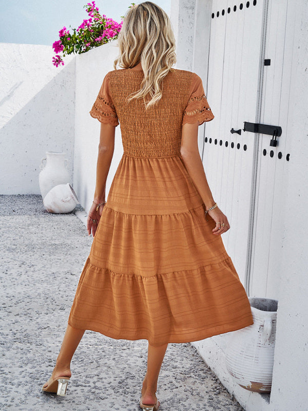 Alia - Midi Dress with Ruched Corset and Cut-Out Lace Sleeves
