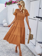 Alia - Midi Dress with Ruched Corset and Cut-Out Lace Sleeves