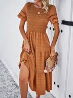 Alia - Midi Dress with Ruched Corset and Cut-Out Lace Sleeves
