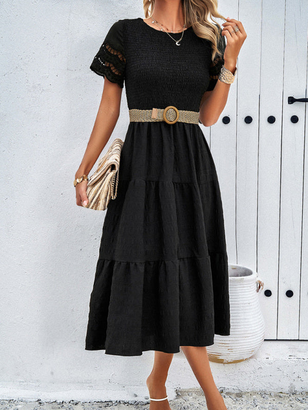 Alia - Midi Dress with Ruched Corset and Cut-Out Lace Sleeves