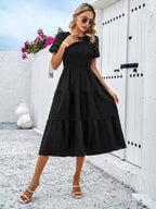 Alia - Midi Dress with Ruched Corset and Cut-Out Lace Sleeves