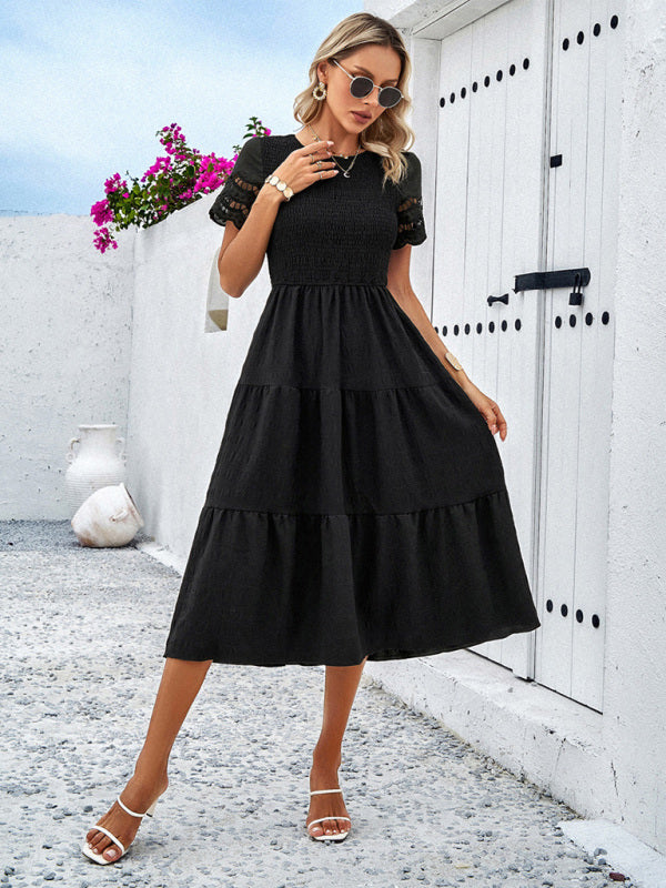 Alia - Midi Dress with Ruched Corset and Cut-Out Lace Sleeves