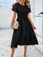 Alia - Midi Dress with Ruched Corset and Cut-Out Lace Sleeves