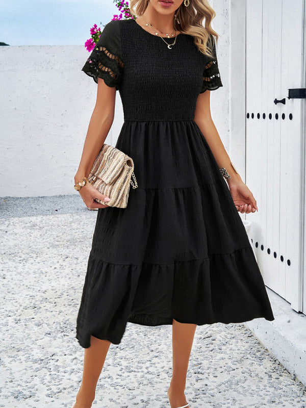 Alia - Midi Dress with Ruched Corset and Cut-Out Lace Sleeves