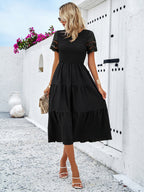 Alia - Midi Dress with Ruched Corset and Cut-Out Lace Sleeves