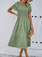 Alia - Midi Dress with Ruched Corset and Cut-Out Lace Sleeves
