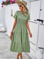 Alia - Midi Dress with Ruched Corset and Cut-Out Lace Sleeves