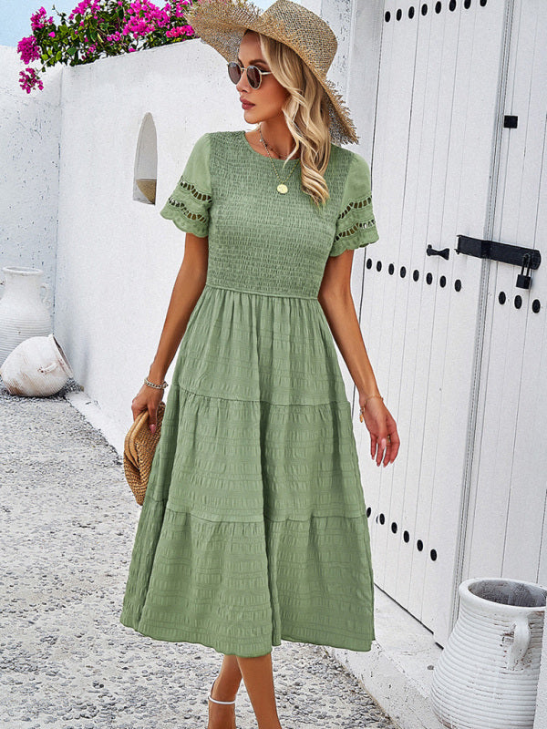 Alia - Midi Dress with Ruched Corset and Cut-Out Lace Sleeves
