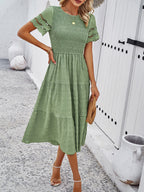 Alia - Midi Dress with Ruched Corset and Cut-Out Lace Sleeves