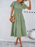 Alia - Midi Dress with Ruched Corset and Cut-Out Lace Sleeves