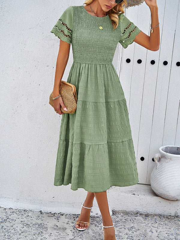 Alia - Midi Dress with Ruched Corset and Cut-Out Lace Sleeves