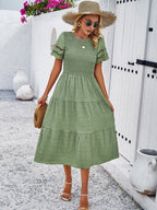 Alia - Midi Dress with Ruched Corset and Cut-Out Lace Sleeves