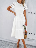 Alia - Midi Dress with Ruched Corset and Cut-Out Lace Sleeves