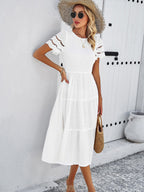Alia - Midi Dress with Ruched Corset and Cut-Out Lace Sleeves