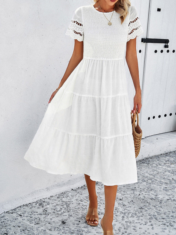 Alia - Midi Dress with Ruched Corset and Cut-Out Lace Sleeves