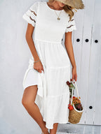 Alia - Midi Dress with Ruched Corset and Cut-Out Lace Sleeves
