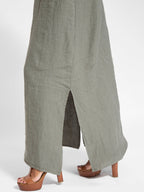 Eve - Halter Maxi Dress with Side Slit in Cotton-Linen Blend