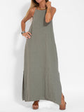 Eve - Halter Maxi Dress with Side Slit in Cotton-Linen Blend