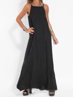 Eve - Halter Maxi Dress with Side Slit in Cotton-Linen Blend