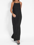 Eve - Halter Maxi Dress with Side Slit in Cotton-Linen Blend