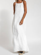 Eve - Halter Maxi Dress with Side Slit in Cotton-Linen Blend