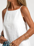 Eve - Halter Maxi Dress with Side Slit in Cotton-Linen Blend