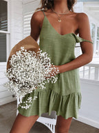 Noelle - V-Neck Mini Dress with Thin Straps and Ruffle Hem