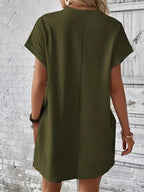 Aspen - Loose-Fit Dress with Pockets, Round Neck and Short Sleeves