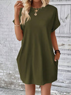 Aspen - Loose-Fit Dress with Pockets, Round Neck and Short Sleeves