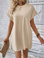 Aspen - Loose-Fit Dress with Pockets, Round Neck and Short Sleeves