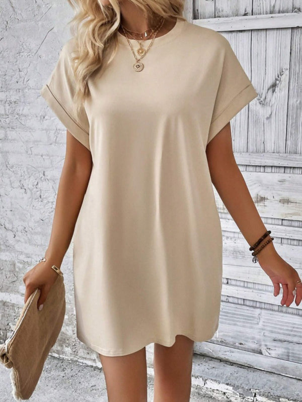 Aspen - Loose-Fit Dress with Pockets, Round Neck and Short Sleeves