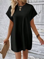 Aspen - Loose-Fit Dress with Pockets, Round Neck and Short Sleeves