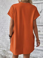 Aspen - Loose-Fit Dress with Pockets, Round Neck and Short Sleeves