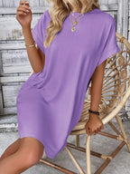 Aspen - Loose-Fit Dress with Pockets, Round Neck and Short Sleeves