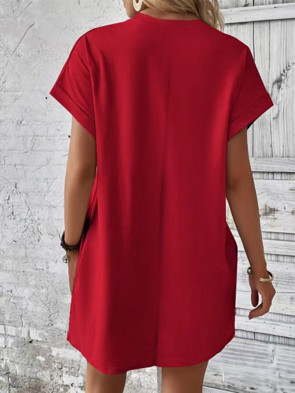 Aspen - Loose-Fit Dress with Pockets, Round Neck and Short Sleeves