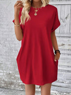 Aspen - Loose-Fit Dress with Pockets, Round Neck and Short Sleeves