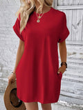 Aspen - Loose-Fit Dress with Pockets, Round Neck and Short Sleeves