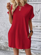 Aspen - Loose-Fit Dress with Pockets, Round Neck and Short Sleeves